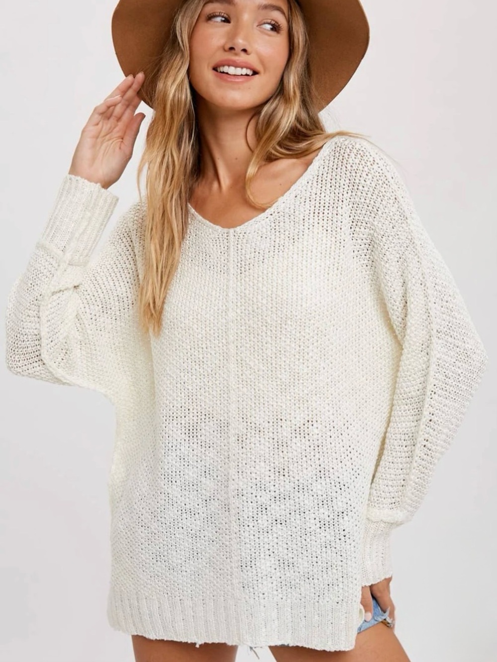 Bluivy Reverse Seam Loose Fit Knit V-neck Sweater